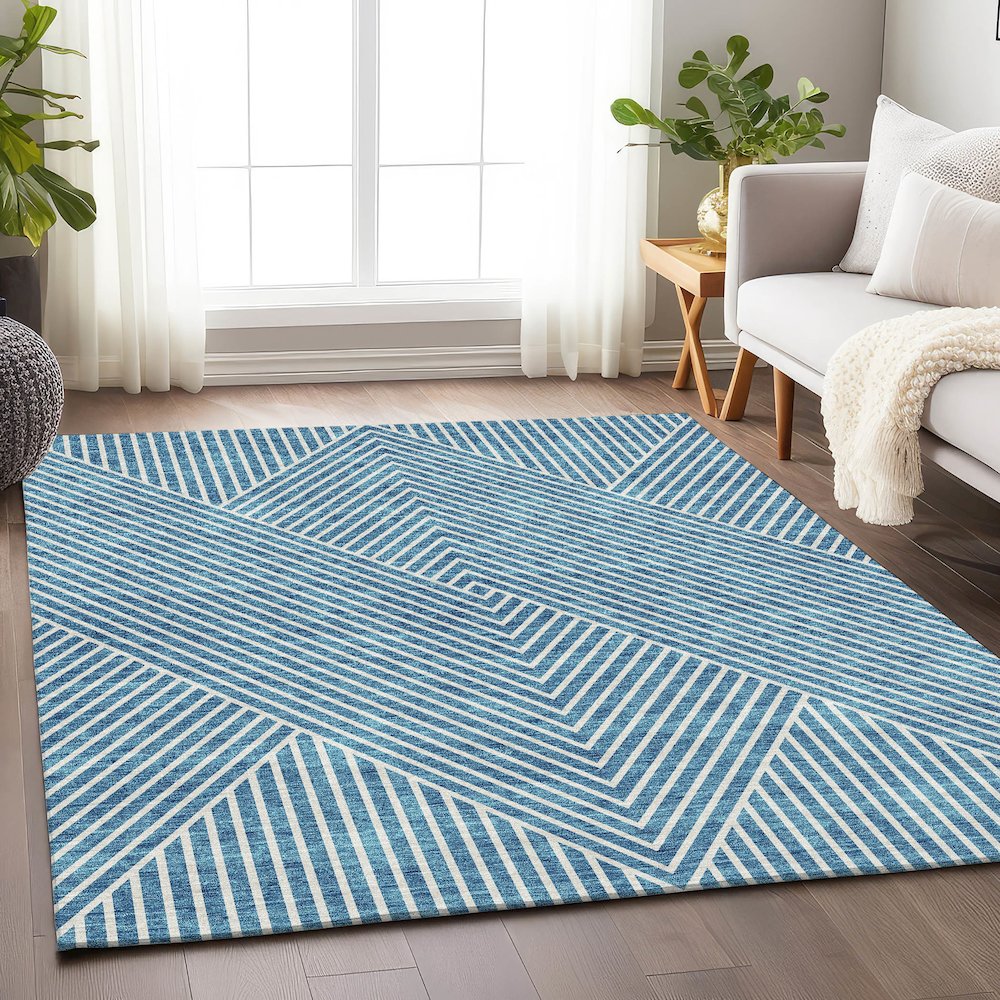 Premium Machine Washable Mayfield AMF937 Teal 8' x 10' Rug. Picture 5