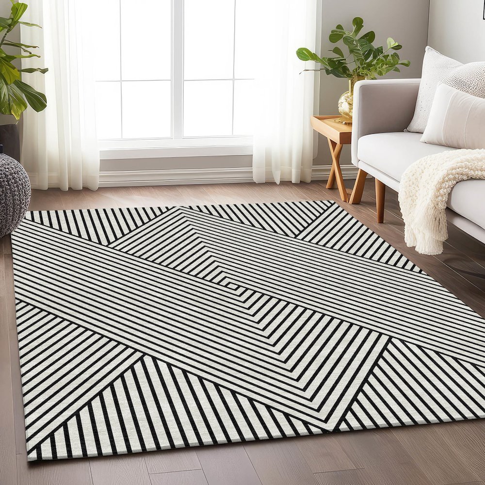 Premium Machine Washable Mayfield AMF937 White 8' x 10' Rug. Picture 5