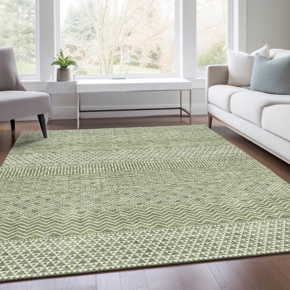 Premium Machine Washable Mayfield AMF939 Green 8' x 10' Rug. Picture 6