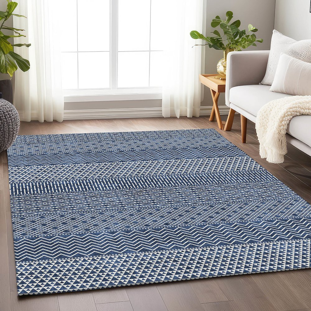 Premium Machine Washable Mayfield AMF939 Navy 8' x 10' Rug. Picture 5
