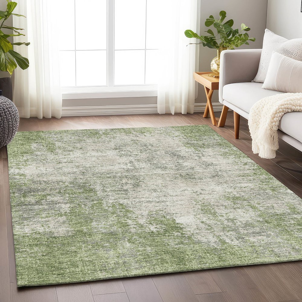 Premium Machine Washable Mayfield AMF940 Green 8' x 10' Rug. Picture 5