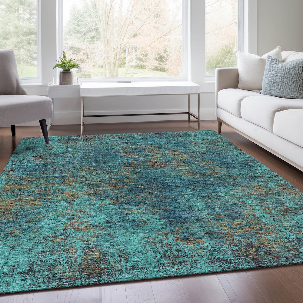 Premium Machine Washable Mayfield AMF940 Teal 8' x 10' Rug. Picture 6