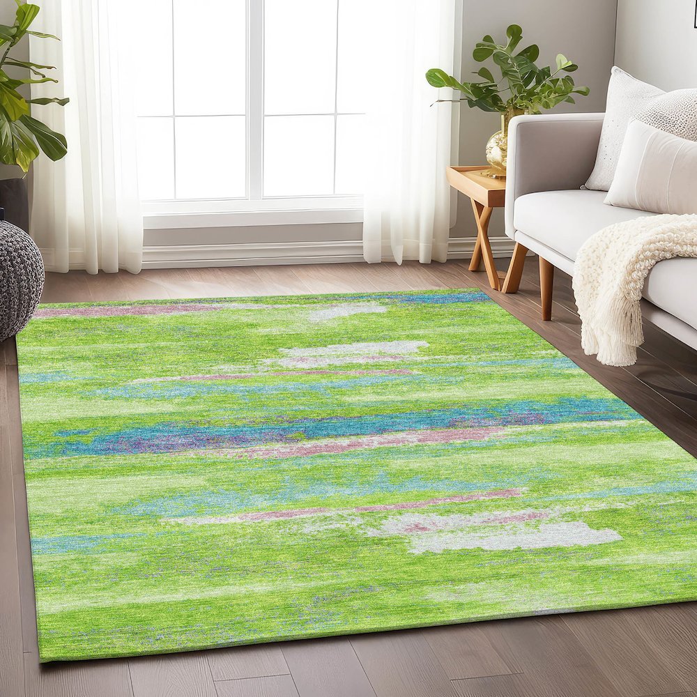 Premium Machine Washable Mayfield AMF942 Lime 8' x 10' Rug. Picture 5