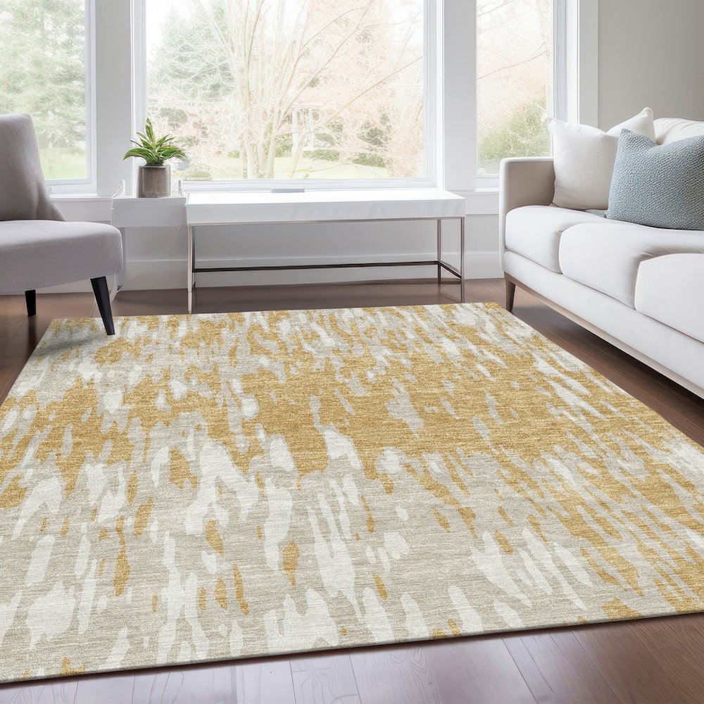 Premium Machine Washable Mayfield AMF945 Gold 8' x 10' Rug. Picture 6