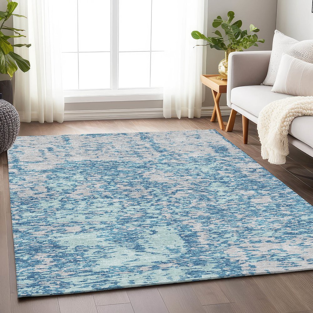 Premium Machine Washable Mayfield AMF946 Teal 8' x 10' Rug. Picture 5