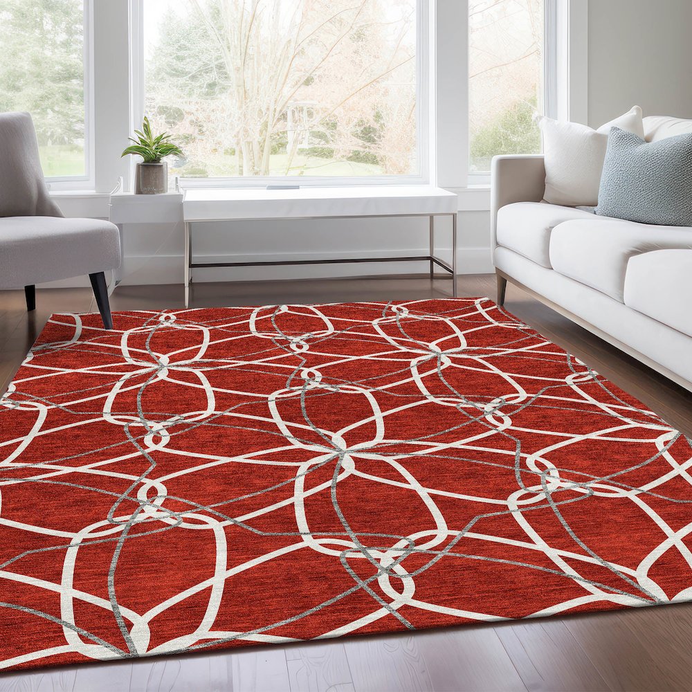 Premium Machine Washable Mayfield AMF950 Red 8' x 10' Rug. Picture 6