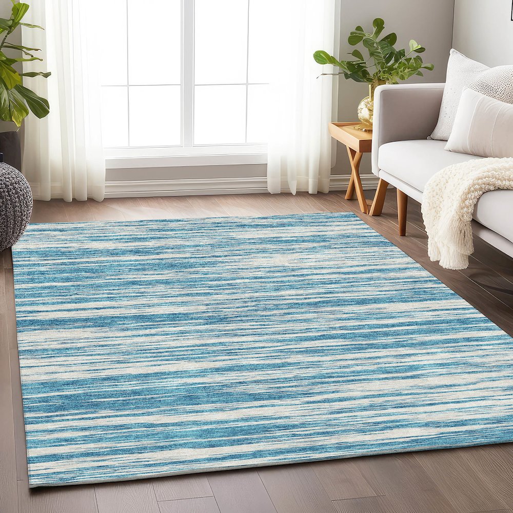 Premium Machine Washable Mayfield AMF951 Teal 8' x 10' Rug. Picture 5