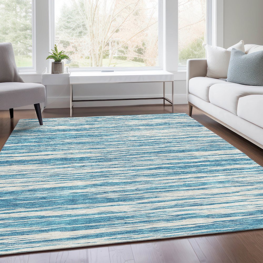 Premium Machine Washable Mayfield AMF951 Teal 8' x 10' Rug. Picture 6