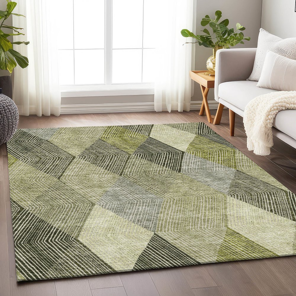 Premium Machine Washable Mayfield AMF962 Olive 8' x 10' Rug. Picture 5