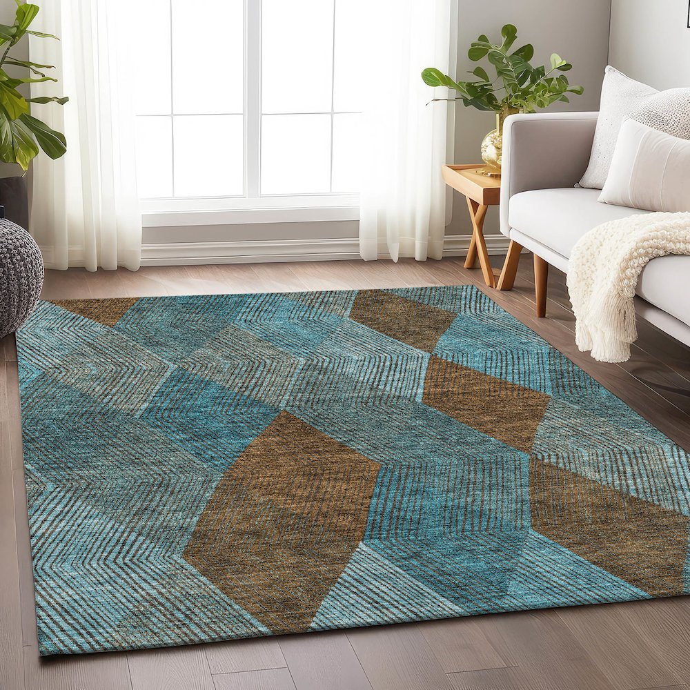 Premium Machine Washable Mayfield AMF962 Teal 8' x 10' Rug. Picture 5