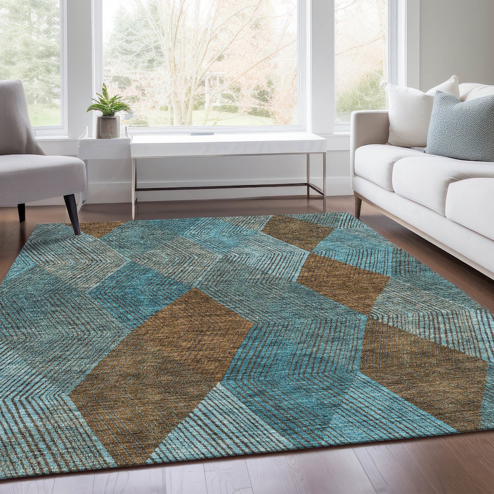 Premium Machine Washable Mayfield AMF962 Teal 8' x 10' Rug. Picture 6
