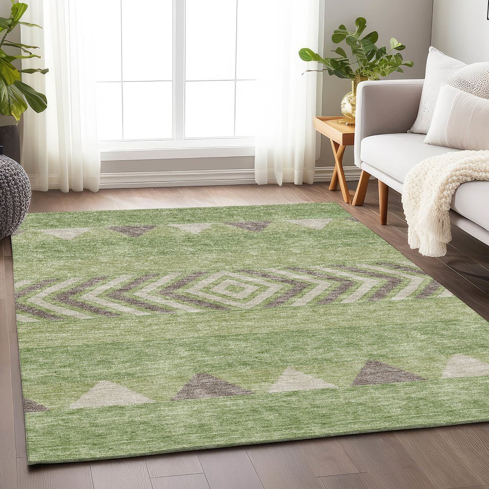 Premium Machine Washable Mayfield AMF965 Green 8' x 10' Rug. Picture 5