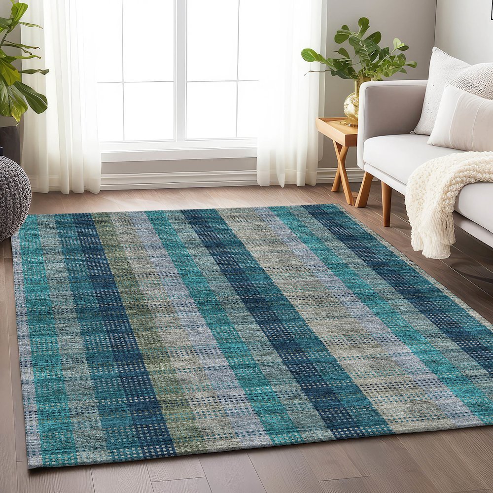 Premium Machine Washable Mayfield AMF966 Teal 8' x 10' Rug. Picture 5
