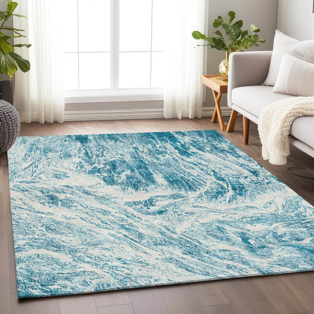 Premium Machine Washable Mayfield AMF971 Teal 8' x 10' Rug. Picture 5