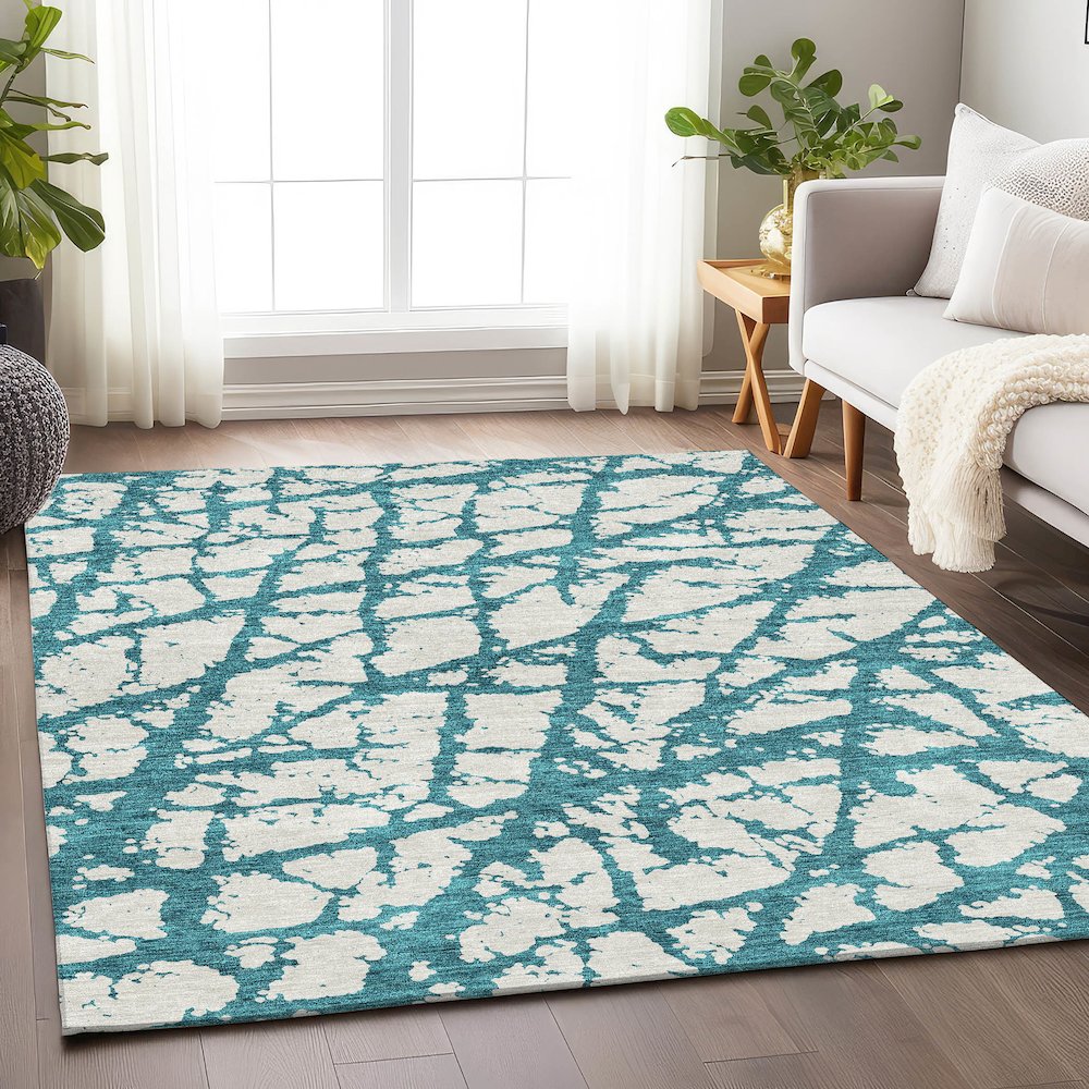 Premium Machine Washable Mayfield AMF972 Teal 8' x 10' Rug. Picture 5