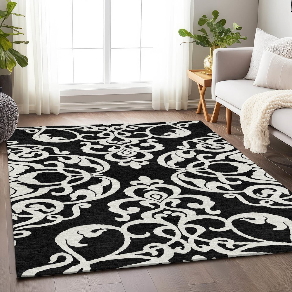 Premium Machine Washable Mayfield AMF973 Black 8' x 10' Rug. Picture 5