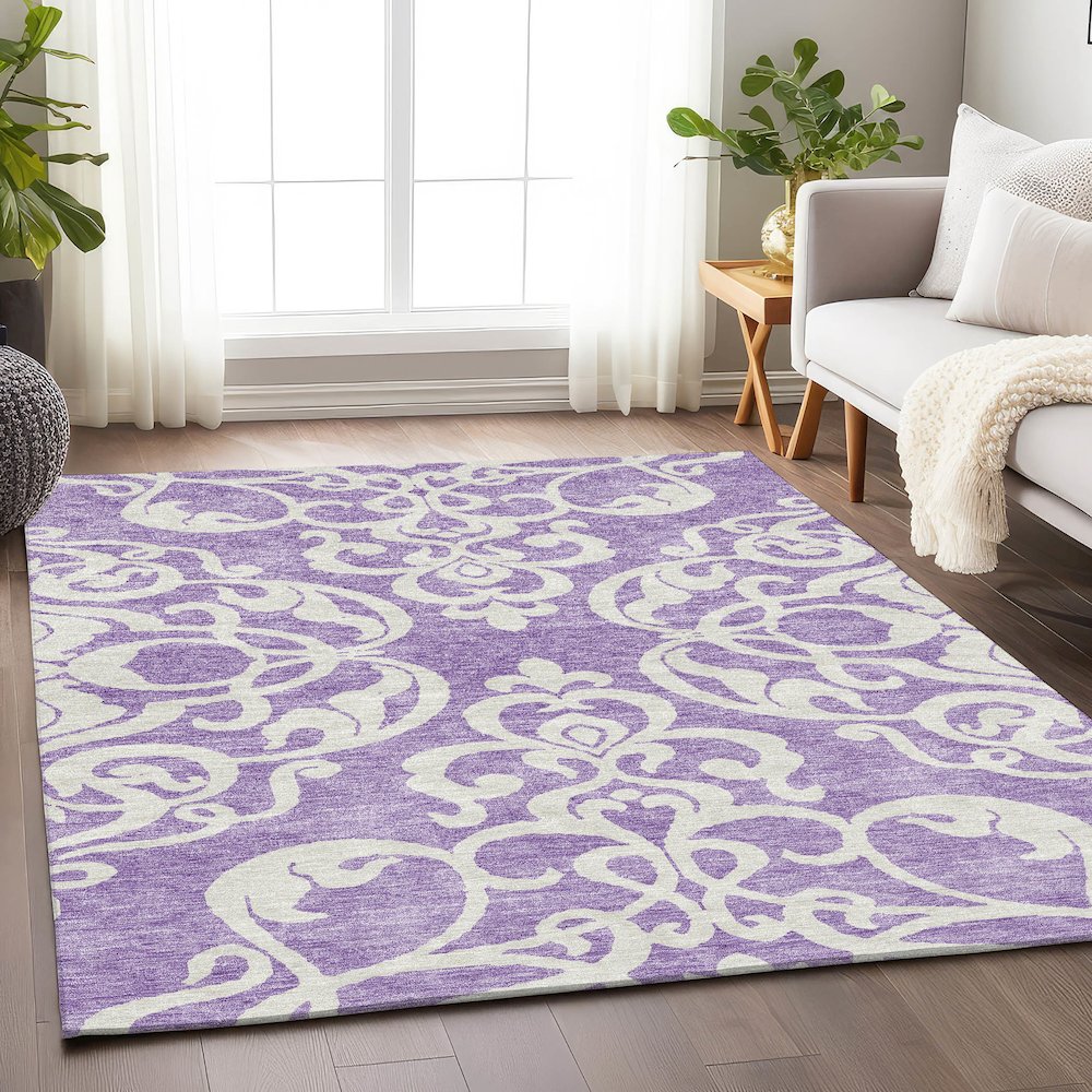 Premium Machine Washable Mayfield AMF973 Purple 8' x 10' Rug. Picture 5