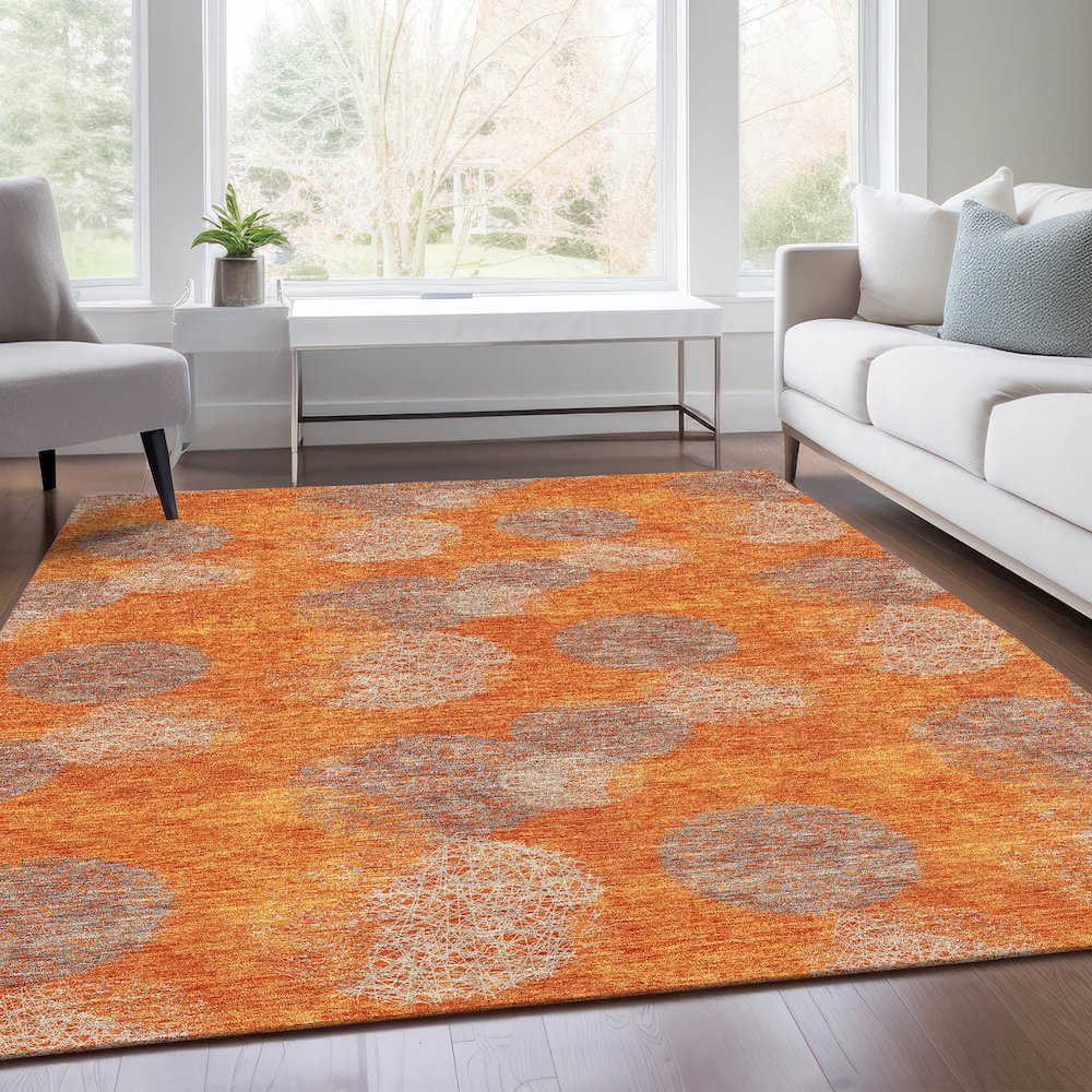 Premium Machine Washable Mayfield AMF977 Orange 8' x 10' Rug. Picture 6