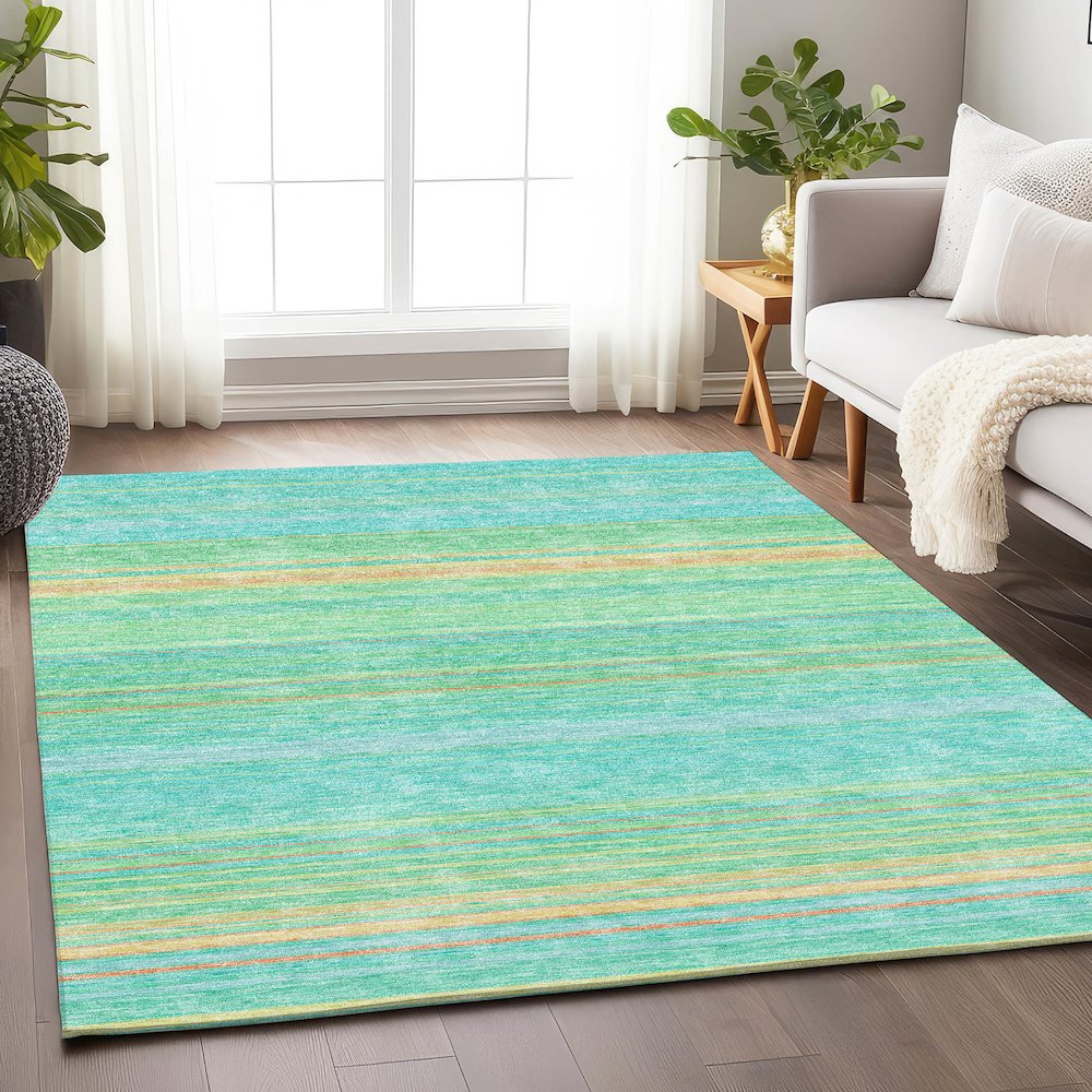 Premium Machine Washable Mayfield AMF979 Aqua 8' x 10' Rug. Picture 5