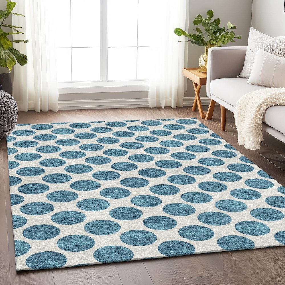 Premium Machine Washable Mayfield AMF980 Teal 8' x 10' Rug. Picture 5