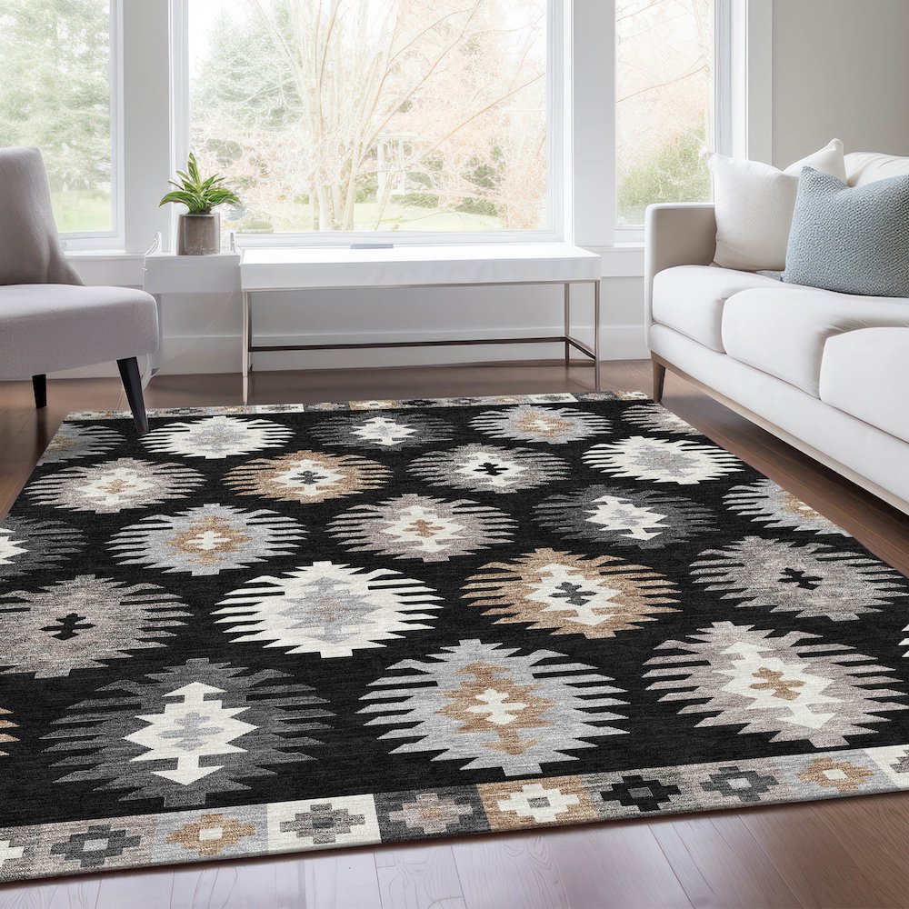 Premium Machine Washable Mayfield AMF983 Black 8' x 10' Rug. Picture 6