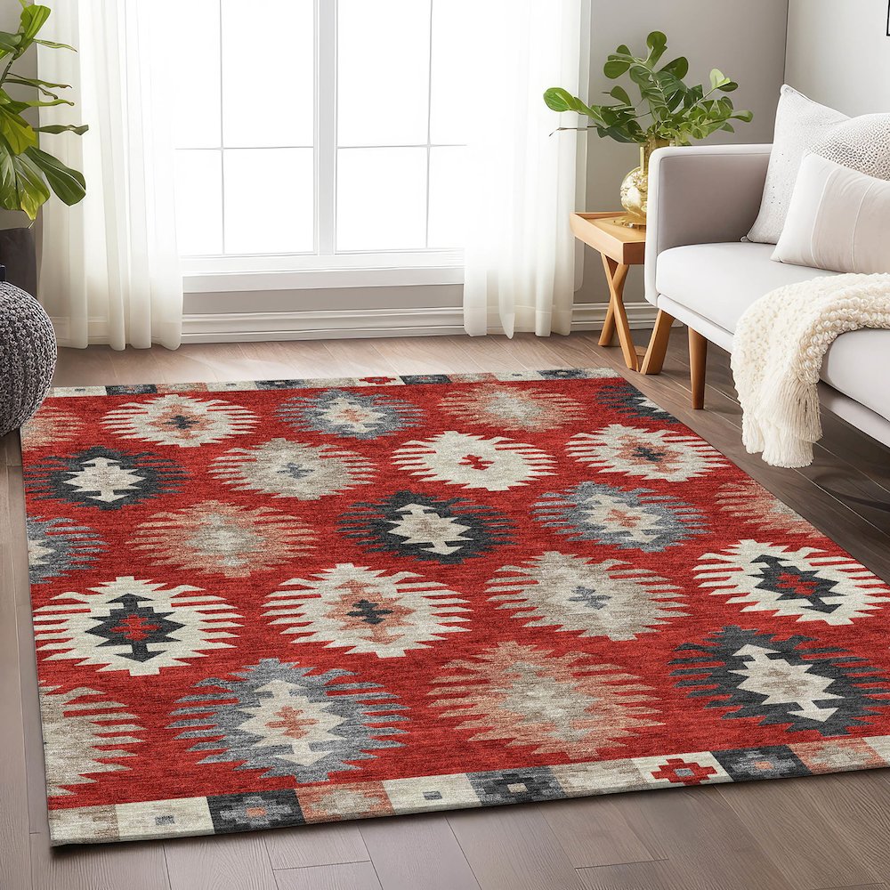 Premium Machine Washable Mayfield AMF983 Red 8' x 10' Rug. Picture 5