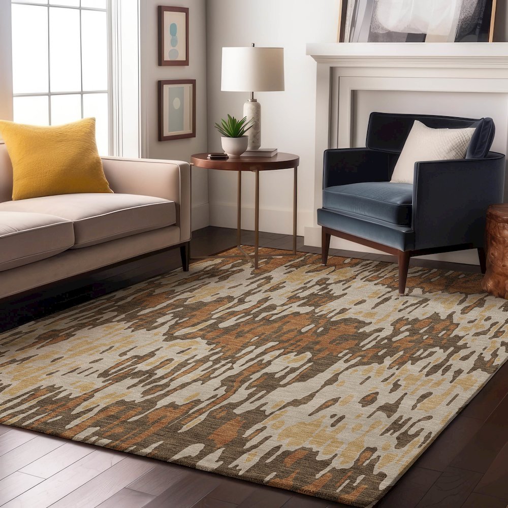 Premium Machine Washable Mayfield AMF986 Copper 8' x 10' Rug. Picture 5
