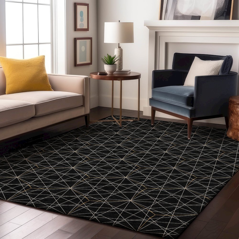 Premium Machine Washable Mayfield AMF987 Black 8' x 10' Rug. Picture 5