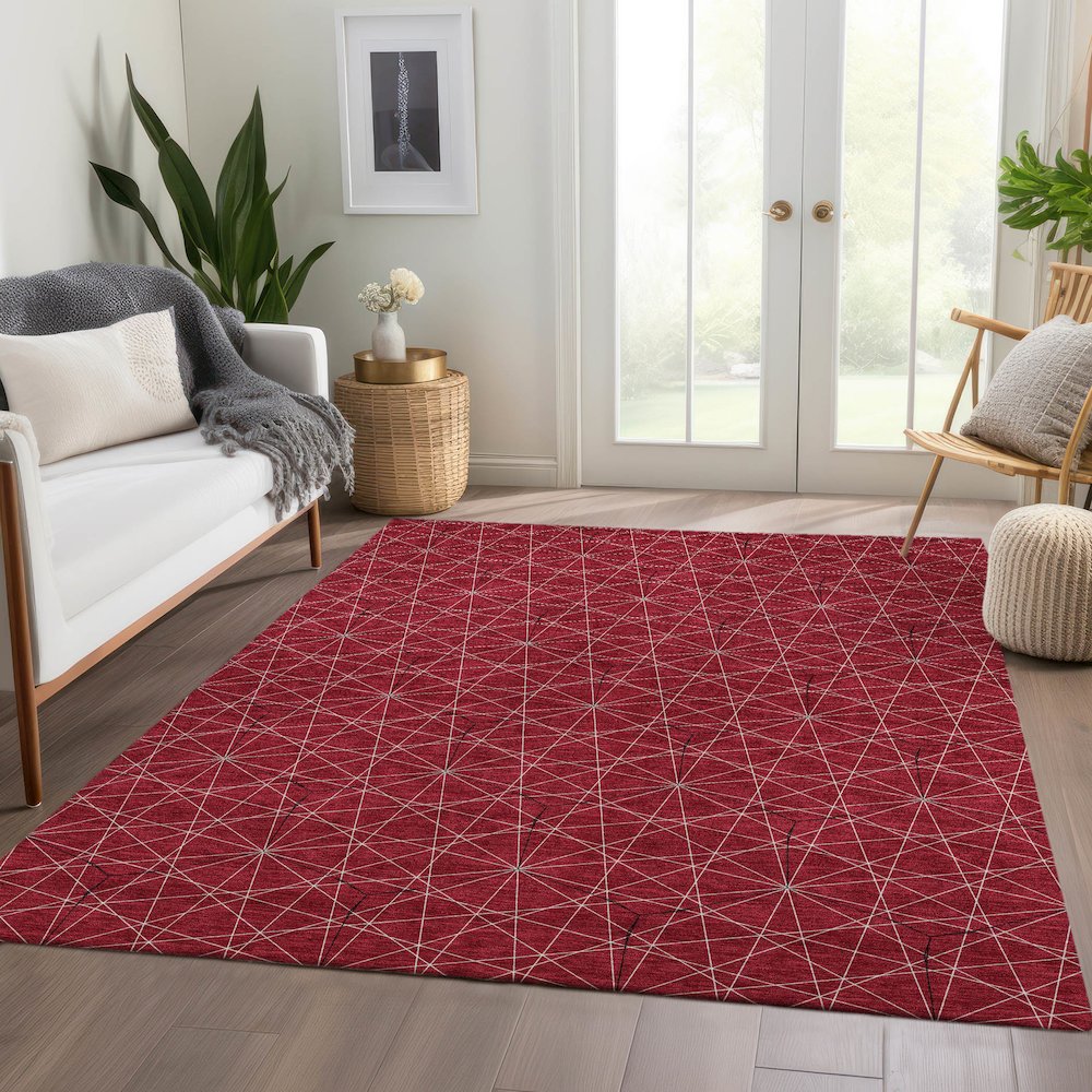 Premium Machine Washable Mayfield AMF987 Red 8' x 10' Rug. Picture 6