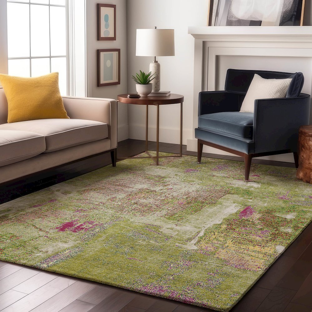 Premium Machine Washable Mayfield AMF989 Lime 8' x 10' Rug. Picture 5