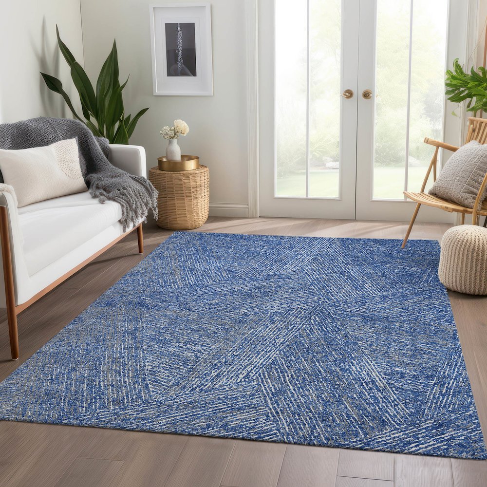 Premium Machine Washable Mayfield AMF991 Navy 8' x 10' Rug. Picture 6