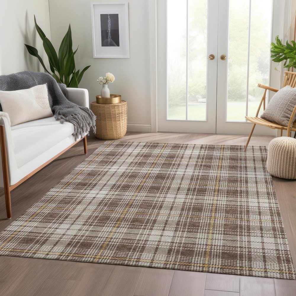 Premium Machine Washable Mayfield AMF993 Brown 8' x 10' Rug. Picture 6