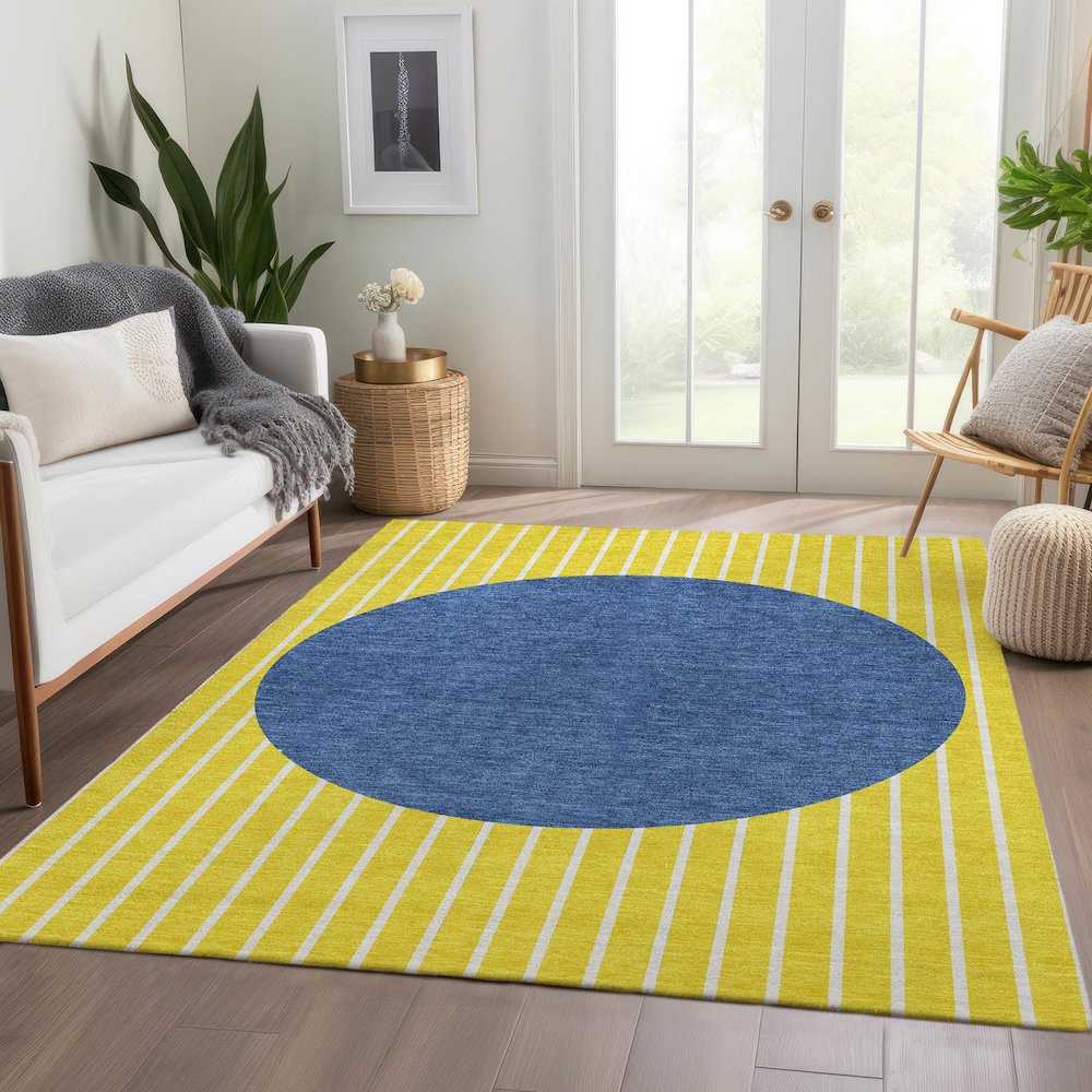Premium Machine Washable Mayfield AMF994 Yellow 8' x 10' Rug. Picture 6