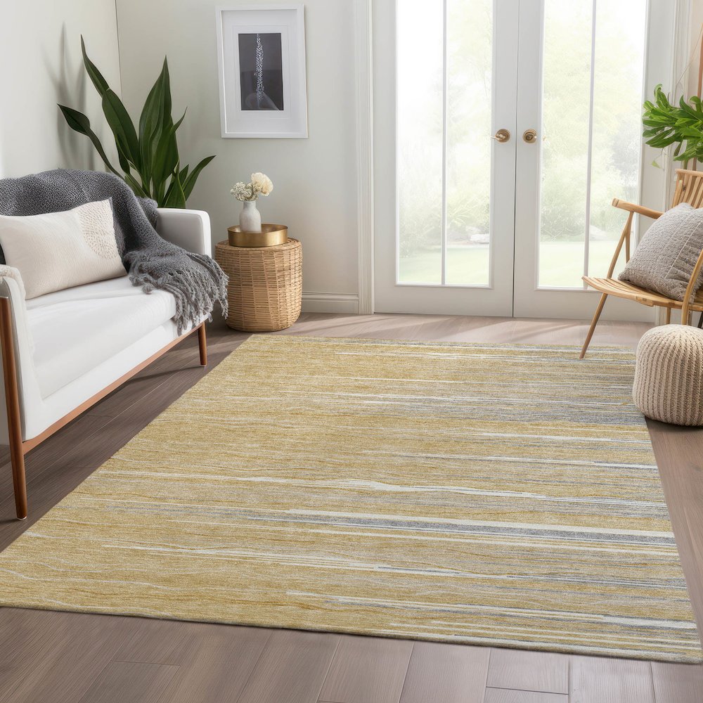 Premium Machine Washable Mayfield AMF996 Gold 8' x 10' Rug. Picture 6