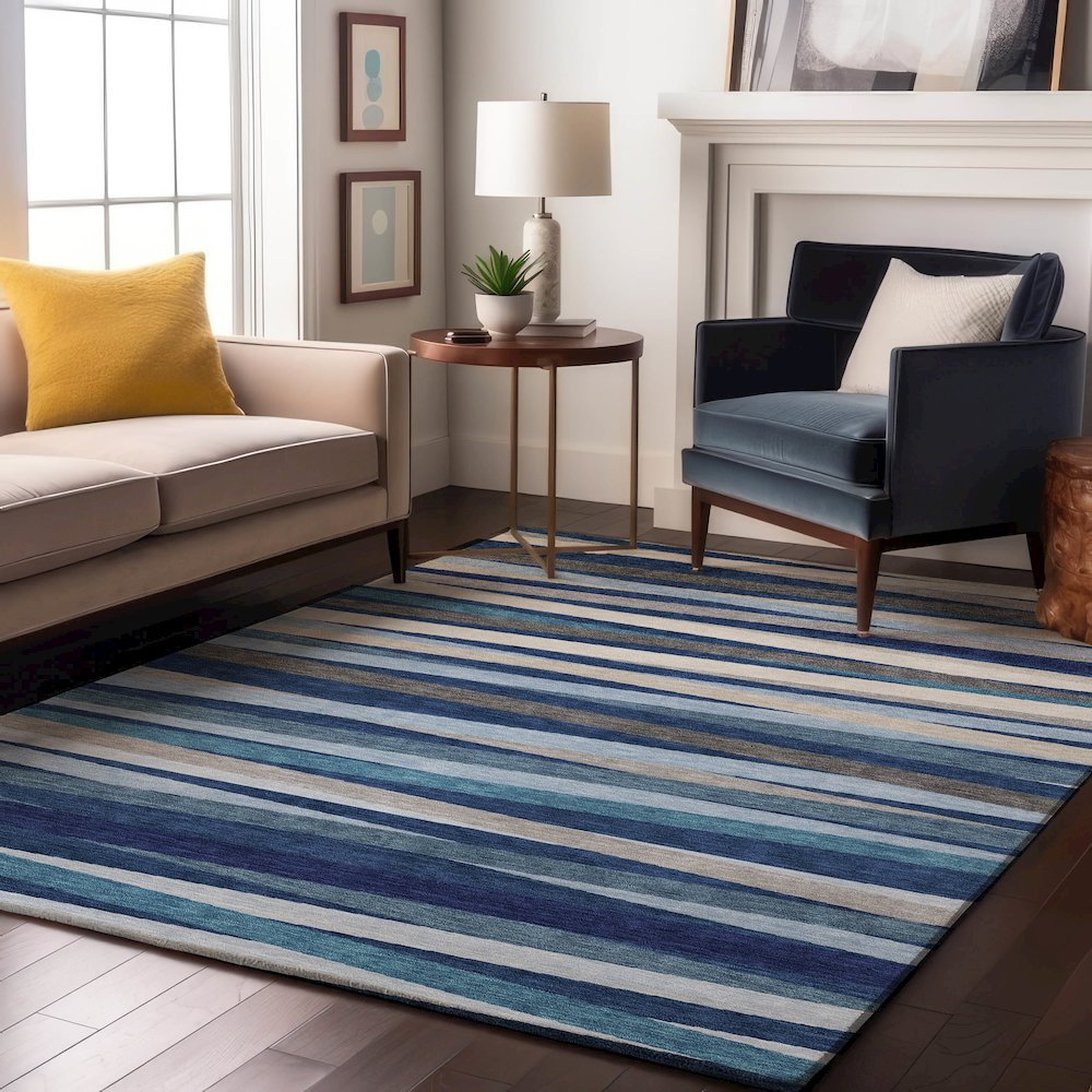 Premium Machine Washable Mayfield AMF997 Navy 8' x 10' Rug. Picture 5