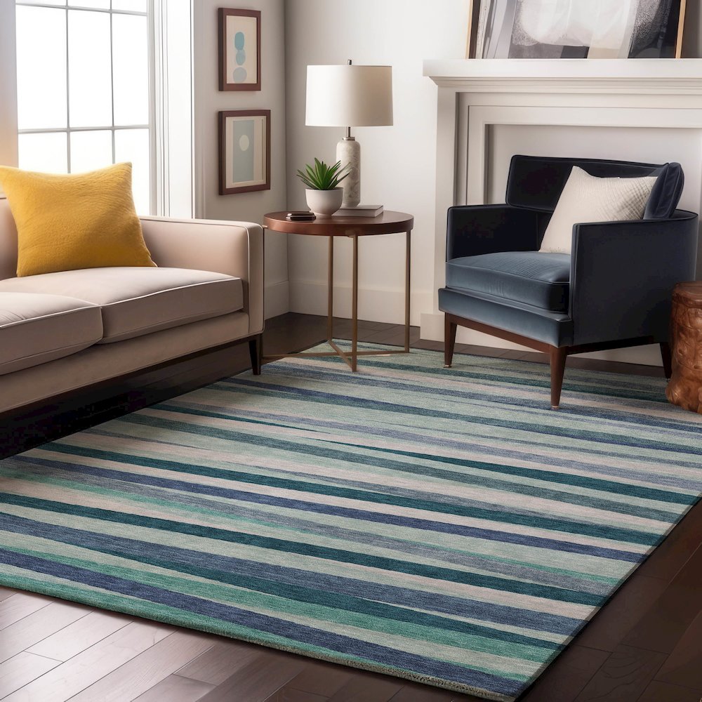 Premium Machine Washable Mayfield AMF997 Teal 8' x 10' Rug. Picture 5