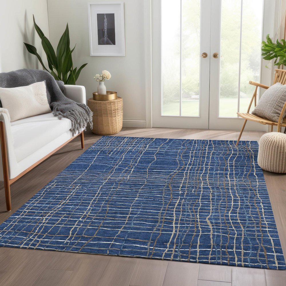Premium Machine Washable Mayfield AMF998 Navy 8' x 10' Rug. Picture 6