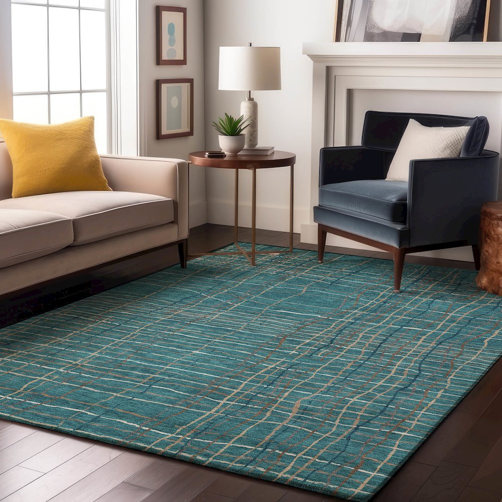 Premium Machine Washable Mayfield AMF998 Teal 8' x 10' Rug. Picture 5