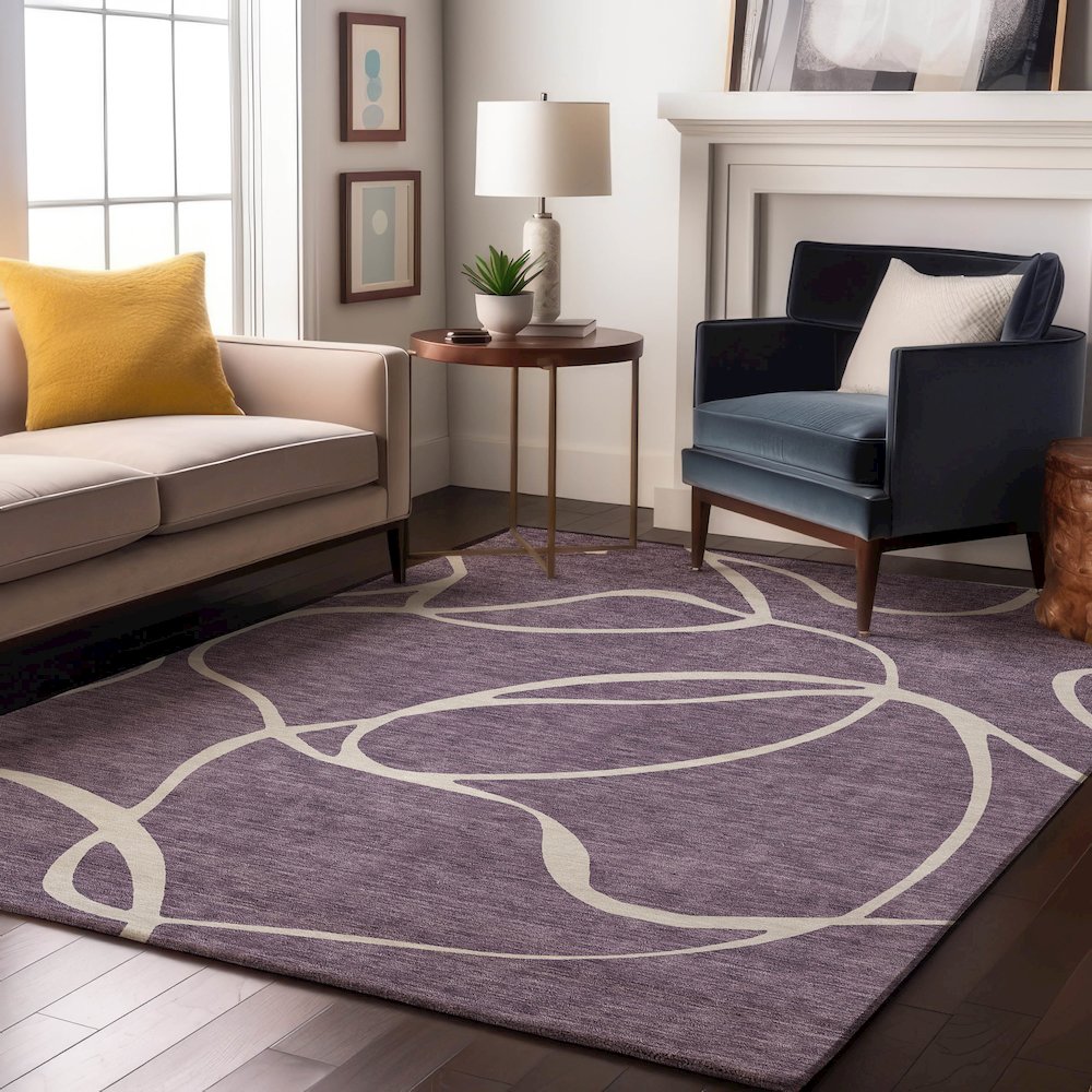 Premium Machine Washable Mayfield AMF999 Purple 8' x 10' Rug. Picture 5