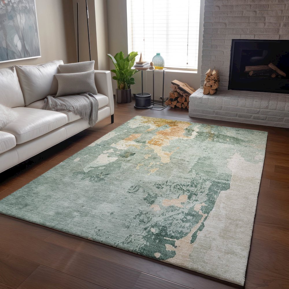 Luxury Washable Indoor/Outdoor Bresca Seafoam 8' x 10' Rug. Picture 5