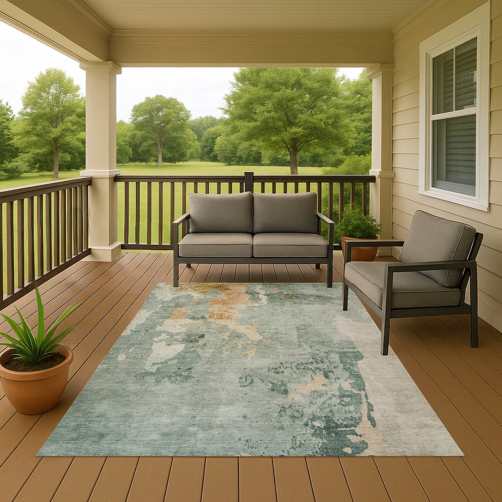 Luxury Washable Indoor/Outdoor Bresca Seafoam 8' x 10' Rug. Picture 6