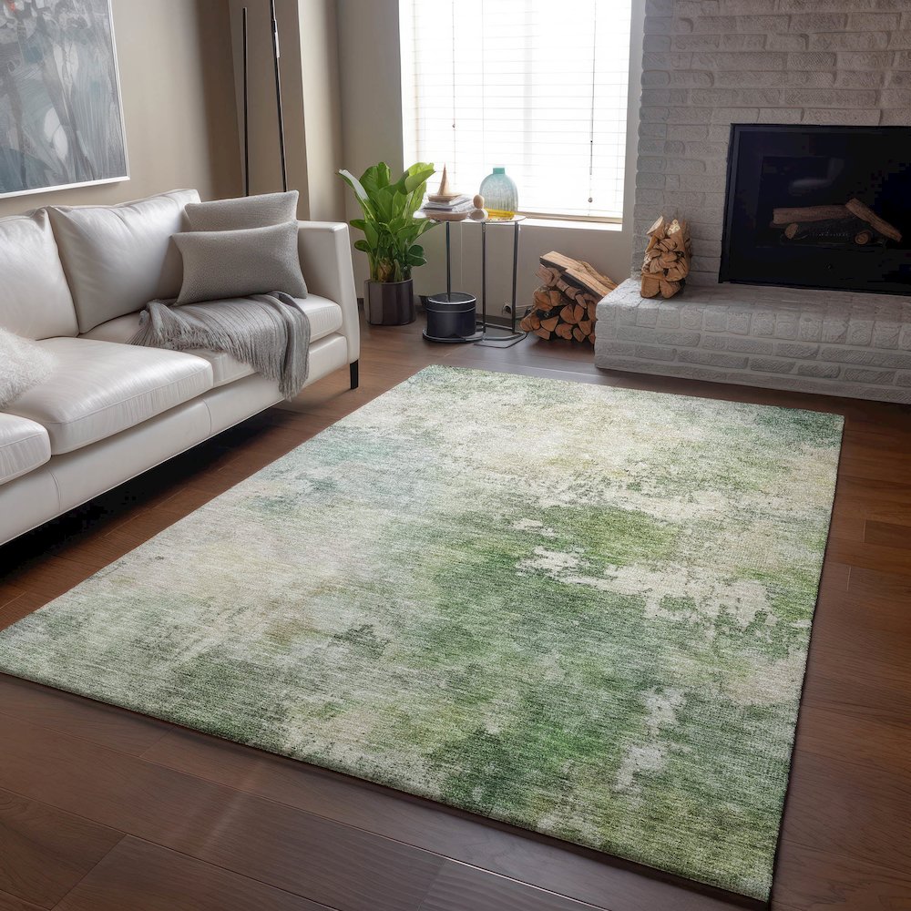 Luxury Washable Indoor/Outdoor Bresca Aloe 8' x 10' Rug. Picture 5
