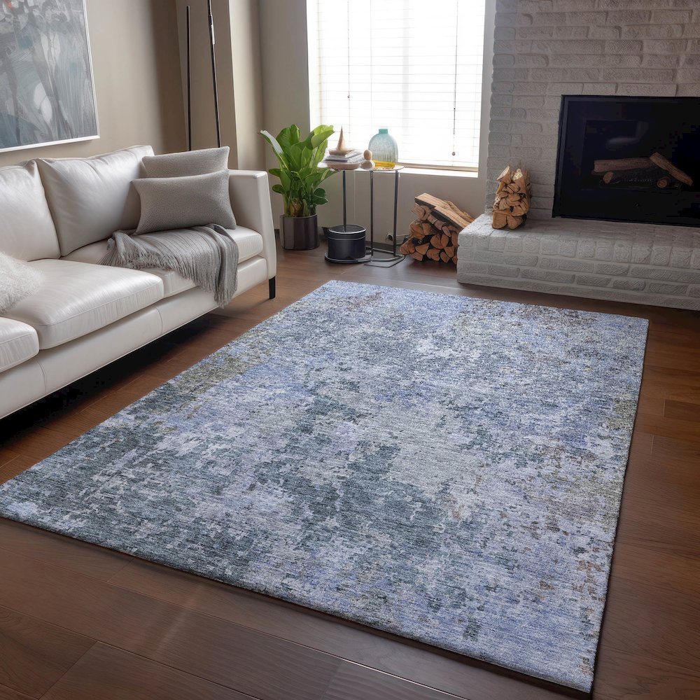 Luxury Washable Indoor/Outdoor Bresca Blue 8' x 10' Rug. Picture 5