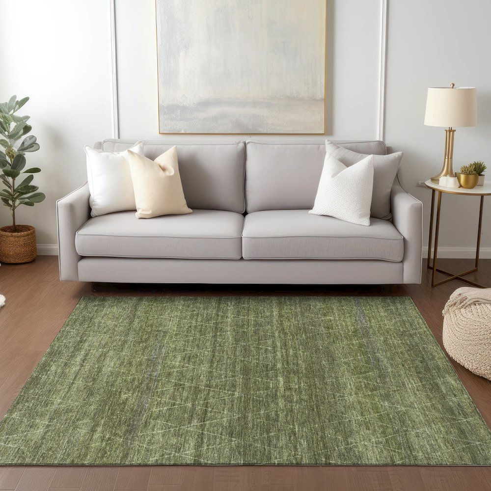 Luxury Washable Indoor/Outdoor Burano Olive 8' x 10' Rug. Picture 5