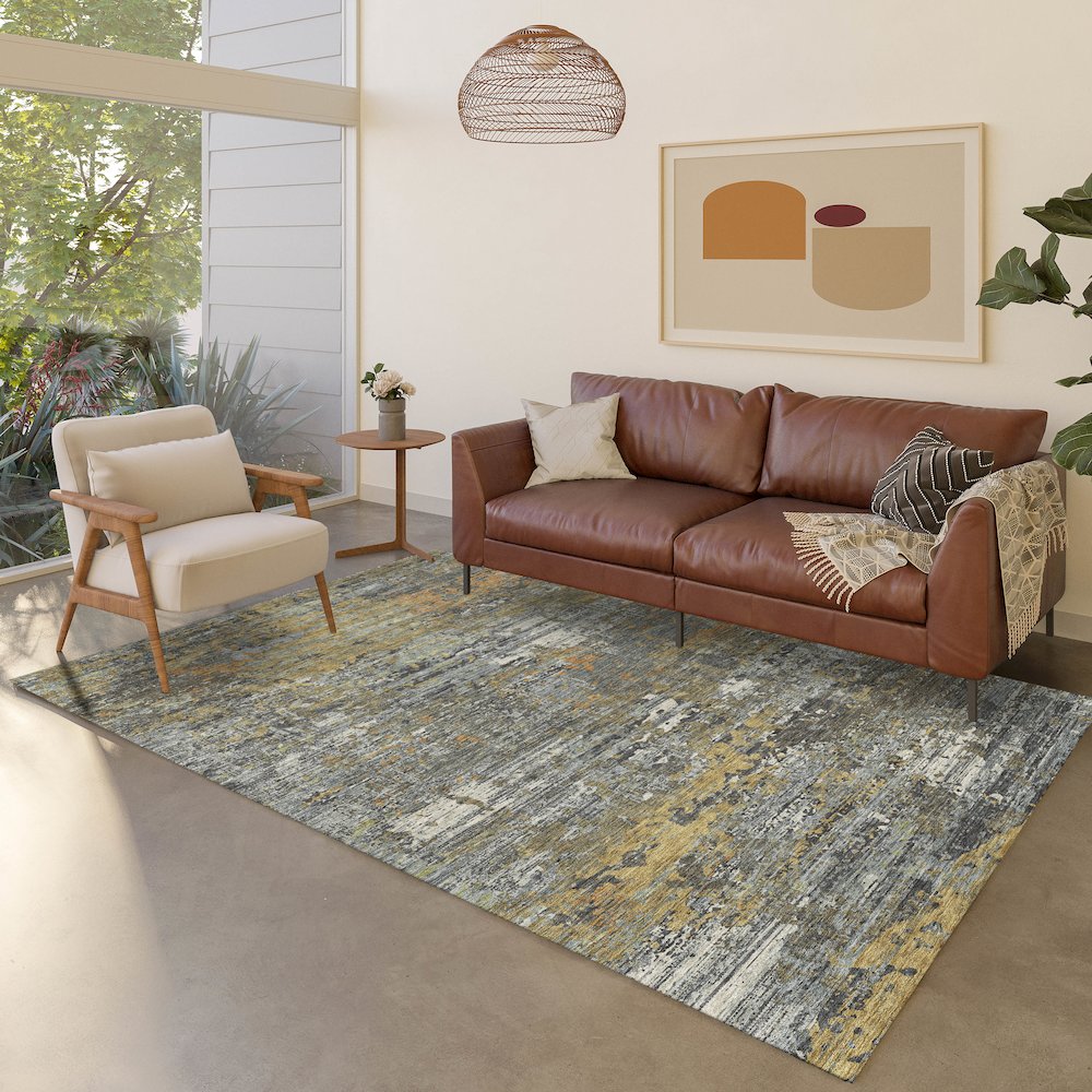Luxury Washable Indoor/Outdoor Kochi Gray 8' x 10' Rug. Picture 5