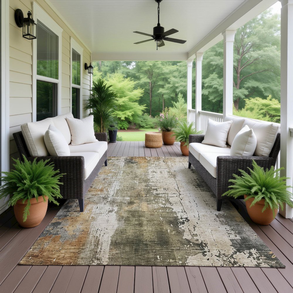 Luxury Washable Indoor/Outdoor Kochi Putty 8' x 10' Rug. Picture 6