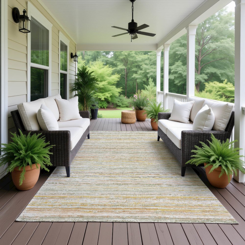 Luxury Washable Indoor/Outdoor Kochi Sage 8' x 10' Rug. Picture 6