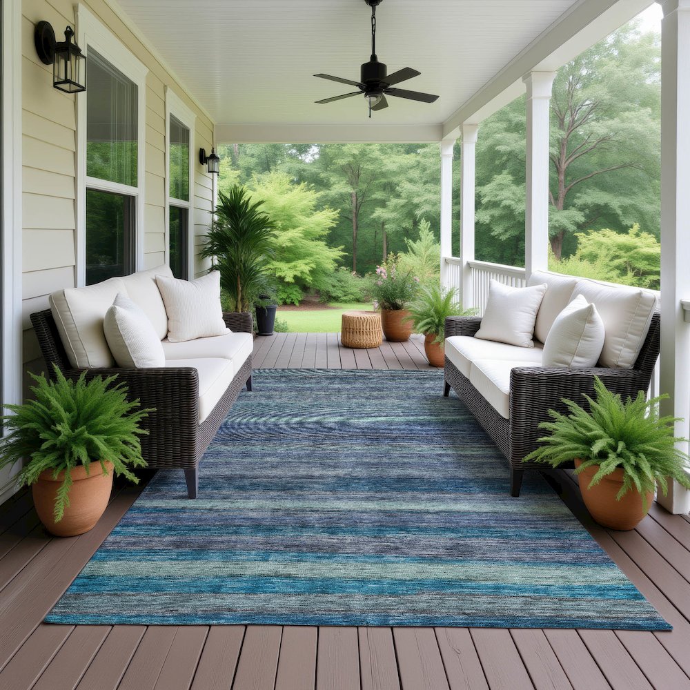 Luxury Washable Indoor/Outdoor Kochi Blue 8' x 10' Rug. Picture 6