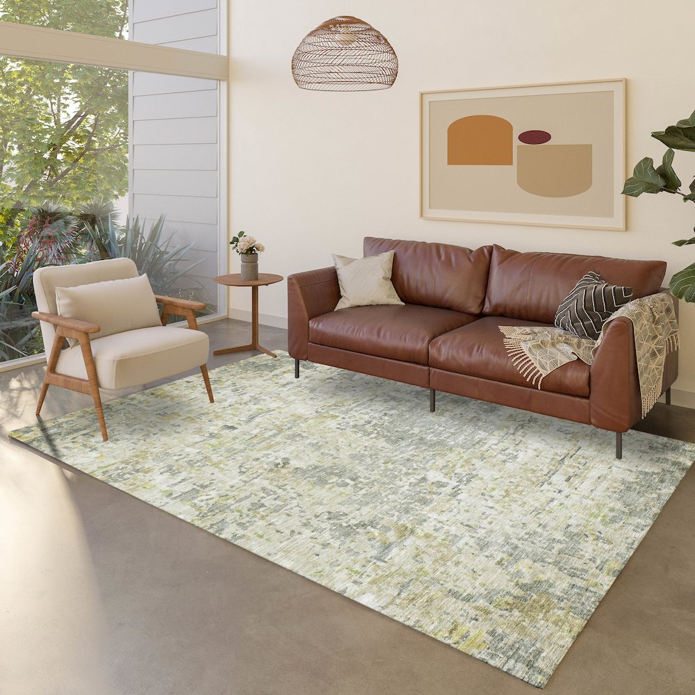Luxury Washable Indoor/Outdoor Kochi Sage 8' x 10' Rug. Picture 5