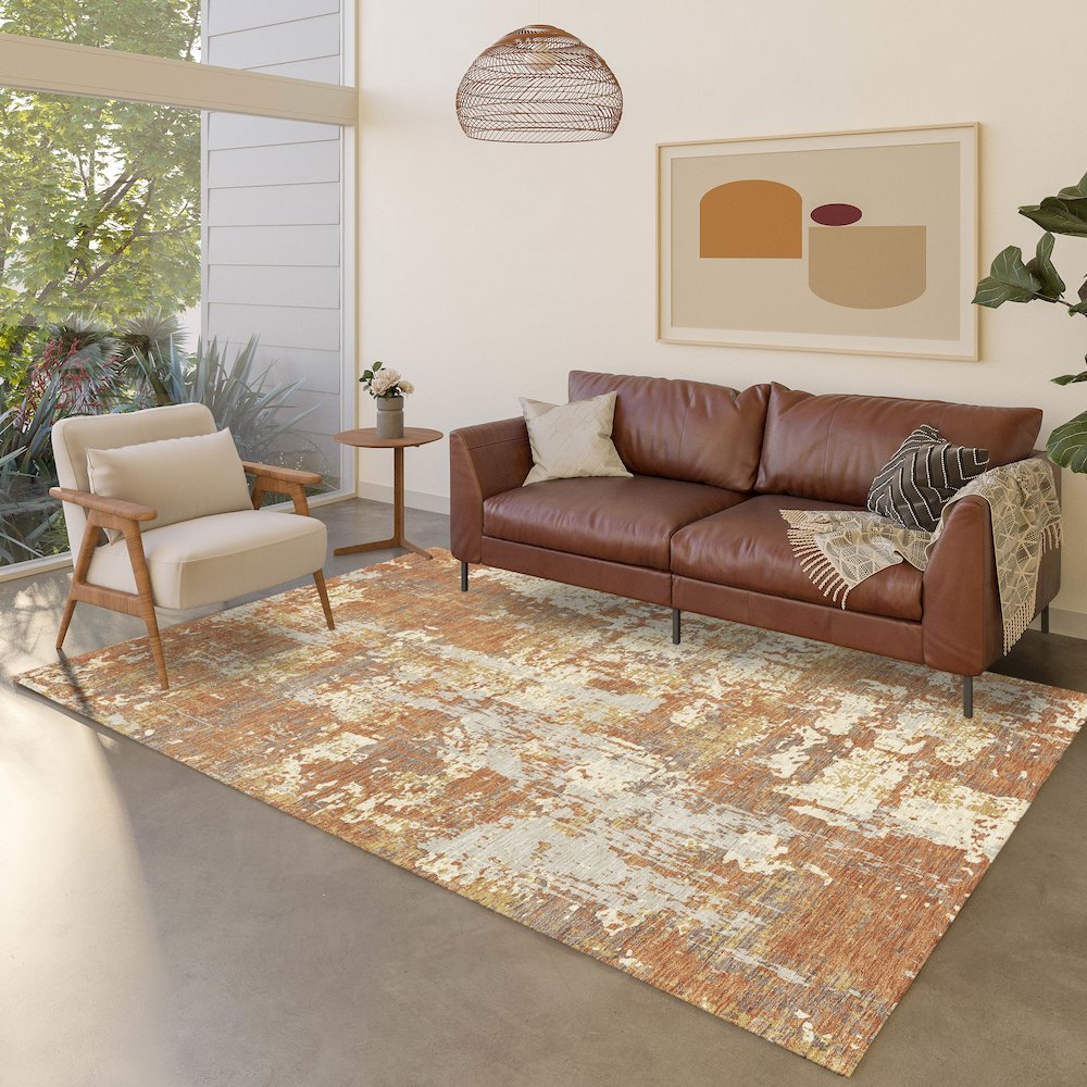 Luxury Washable Indoor/Outdoor Kochi Copper 8' x 10' Rug. Picture 5